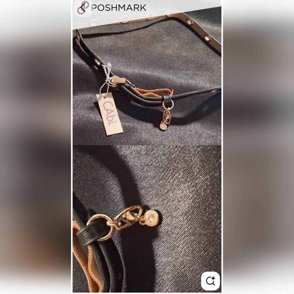 CAbi 17 To 20 Inches Adjustable Black and Gold Leather Choker, Anklet, Bracelet